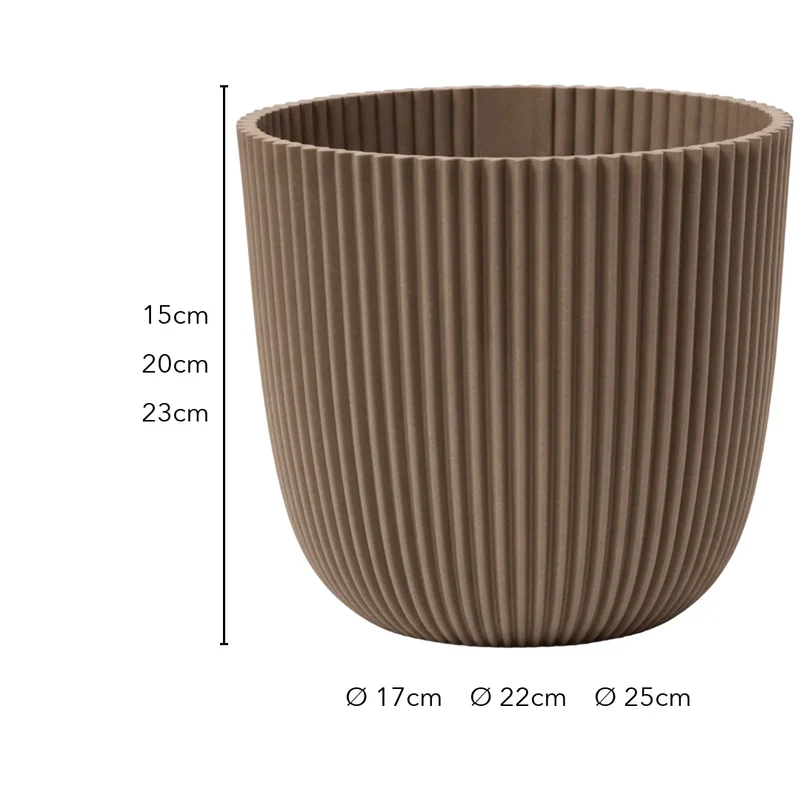 Übertopf groß – Rillen-Design in Taupe, Ø 17, 22 & 25 cm