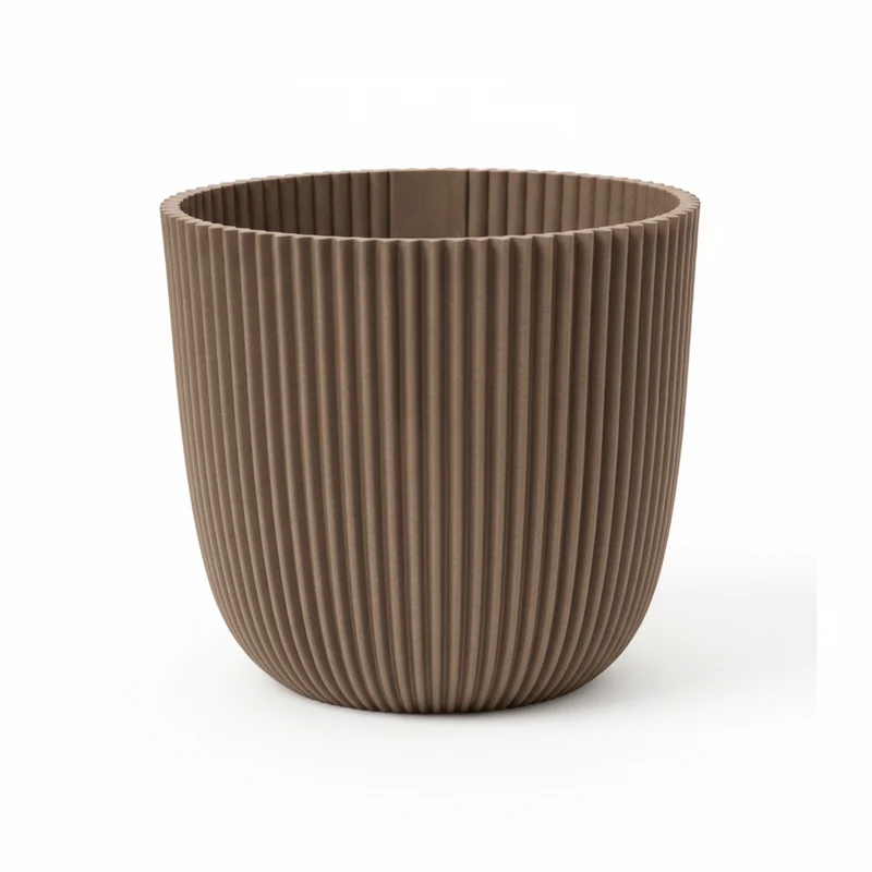Übertopf groß – Rillen-Design in Taupe, Ø 17, 22 & 25 cm