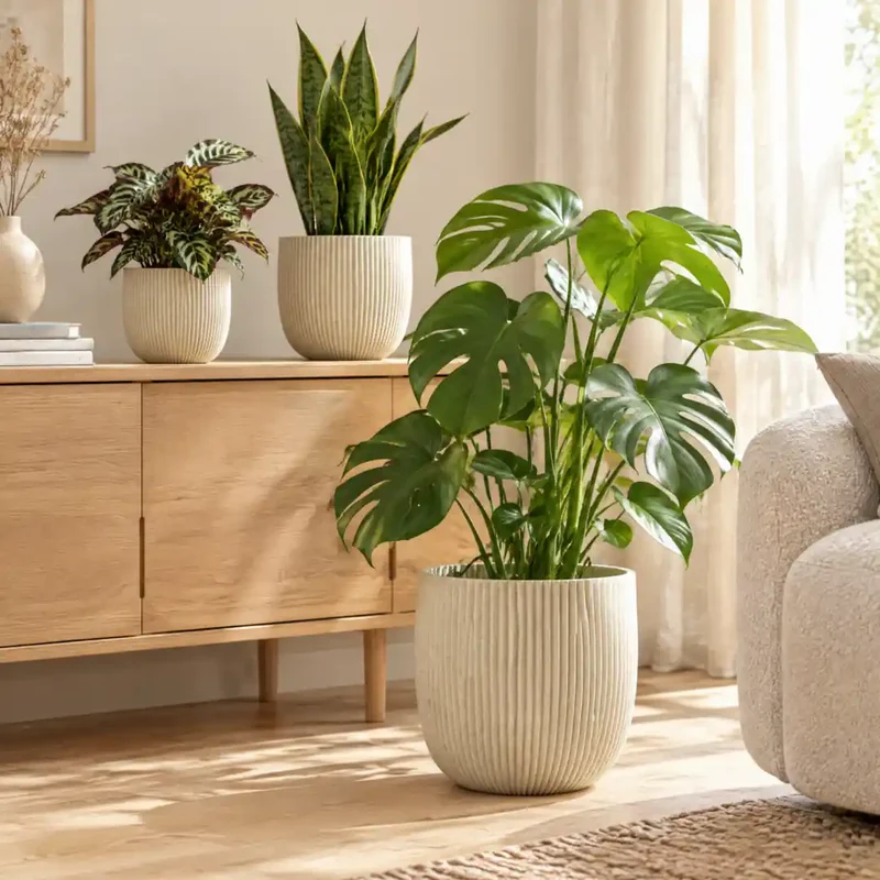 Blumentopf beige – Übertopf mit Rillen in 3 Größen