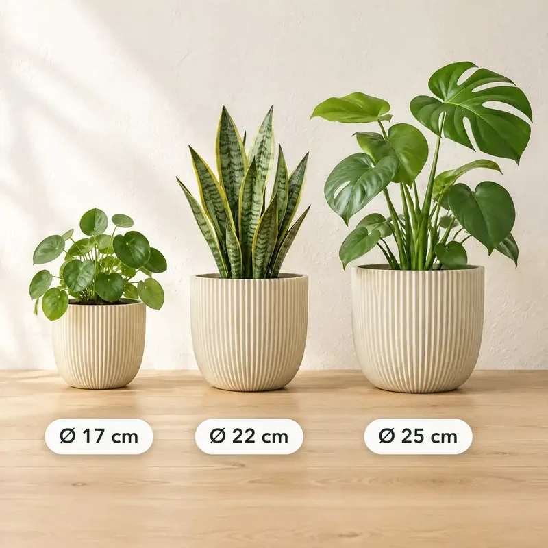 Blumentopf beige – Übertopf mit Rillen in 3 Größen