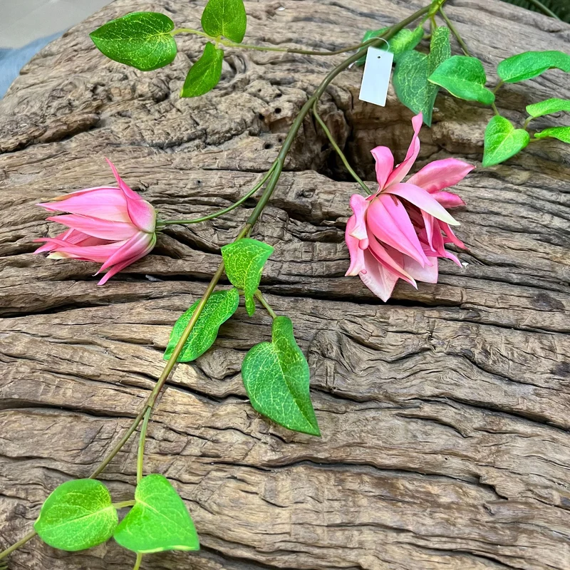 Künstliche Clematis-Blüte, 90 cm, Seidenstoff, Einzelstiel mit 3 Blüten, für Wohnzimmer, Hotel, Schaufensterdekoration