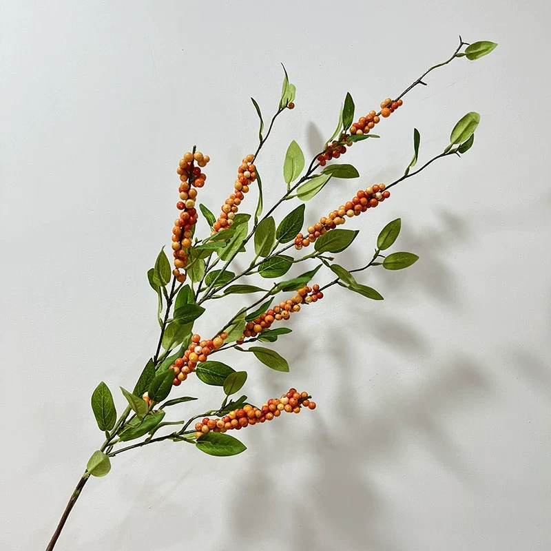 Künstliche Ilex-Beeren, 115 cm, Seidenstoff, orange/rot, Einzelstiel für Dekoration, Hochzeit, Geschäft, Zuhause