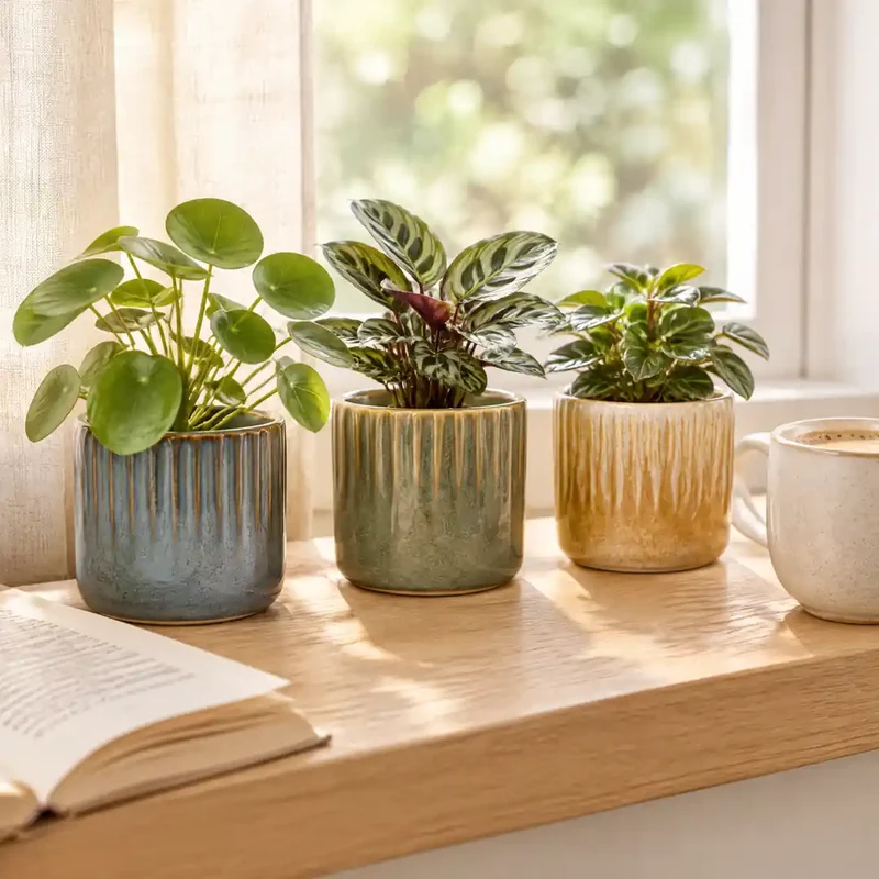 Kleiner Blumentopf aus Keramik – Mini-Übertopf mit Rillen, 3 Farben