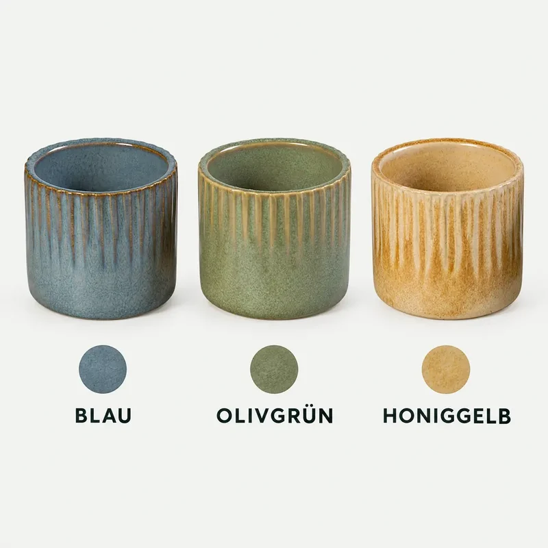 Kleiner Blumentopf aus Keramik – Mini-Übertopf mit Rillen, 3 Farben