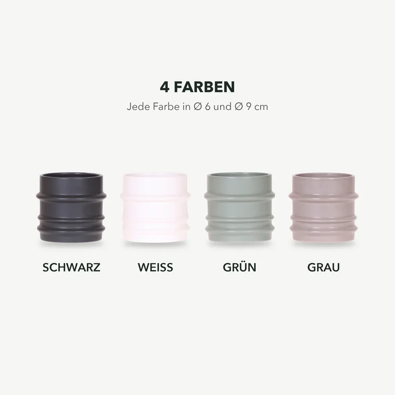 Übertopf schwarz, weiß, grau oder grün – matte Keramik mit Rillen