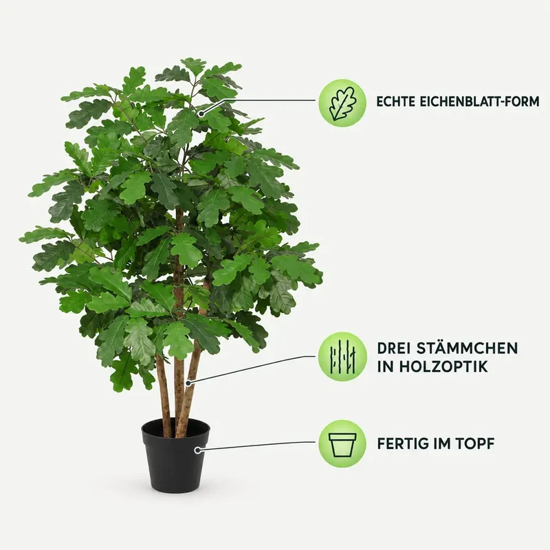 Kunstpflanze groß – künstliche Eiche, 90 cm im Topf
