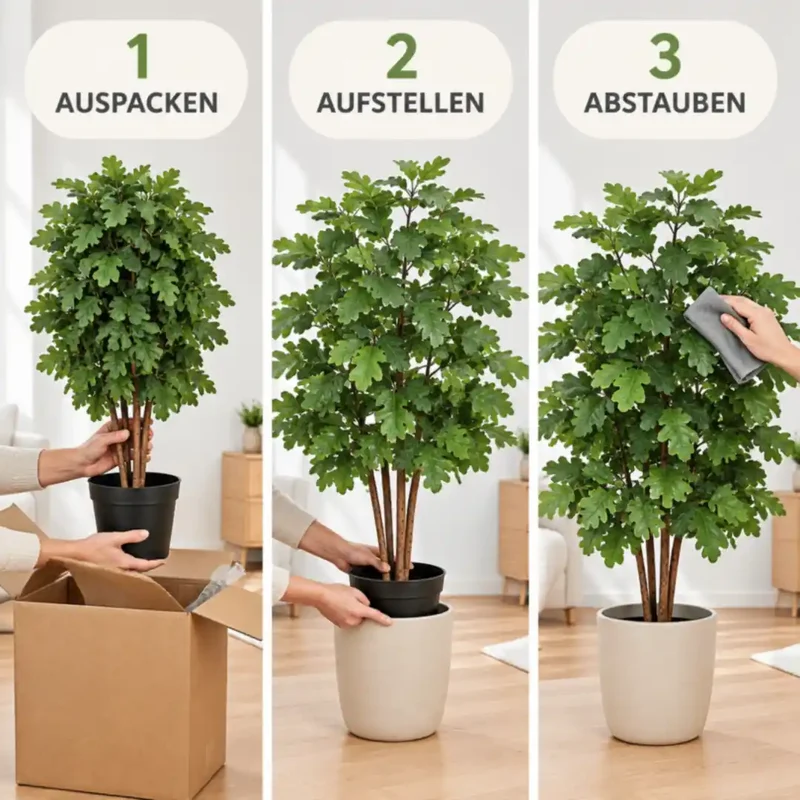 Kunstpflanze groß – künstliche Eiche, 90 cm im Topf