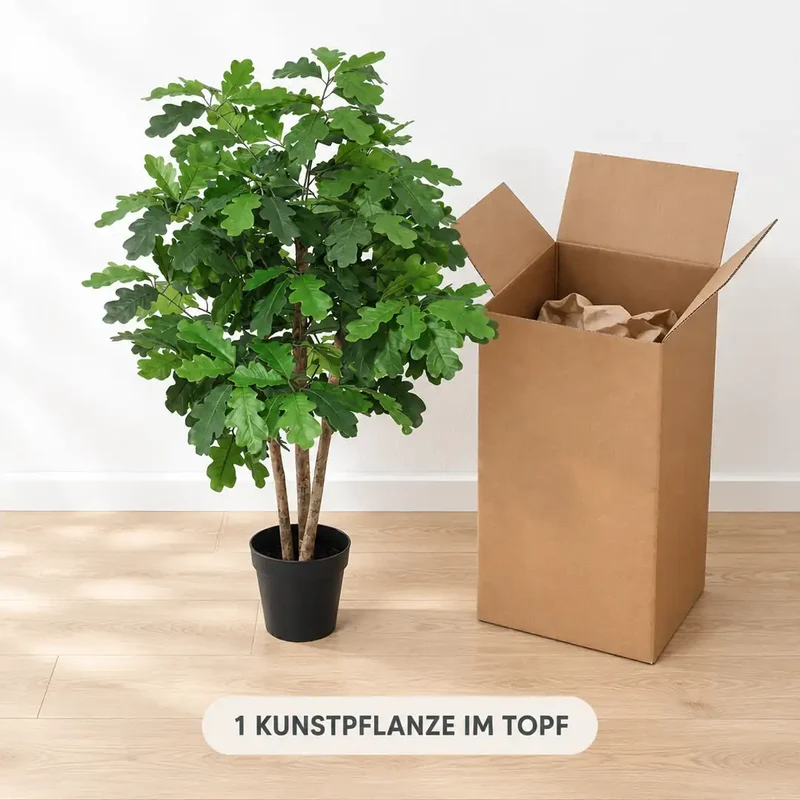Kunstpflanze groß – künstliche Eiche, 90 cm im Topf