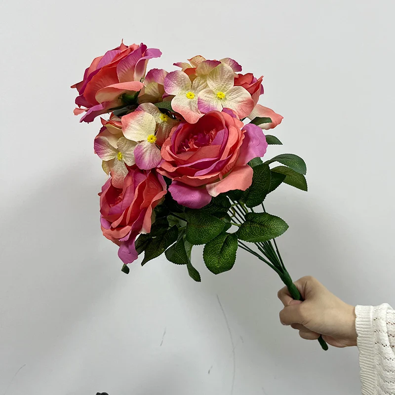 Künstliche Hortensienstrauß, 9 Köpfe, 45 cm, aus Seidenstoff, für Hochzeiten und Wohnaccessoires