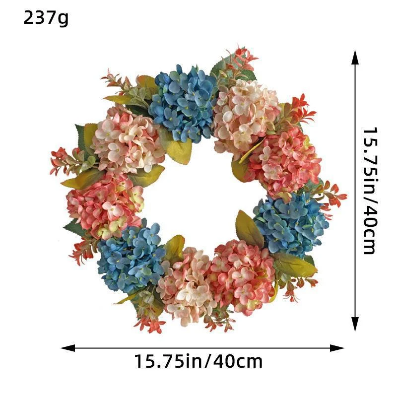40 cm künstliche Hortensien-Girlande aus Seidenstoff – Blau-Rosa, 9 Blüten, für Hochzeiten, Dekoration, Schaufenster, Innenraum