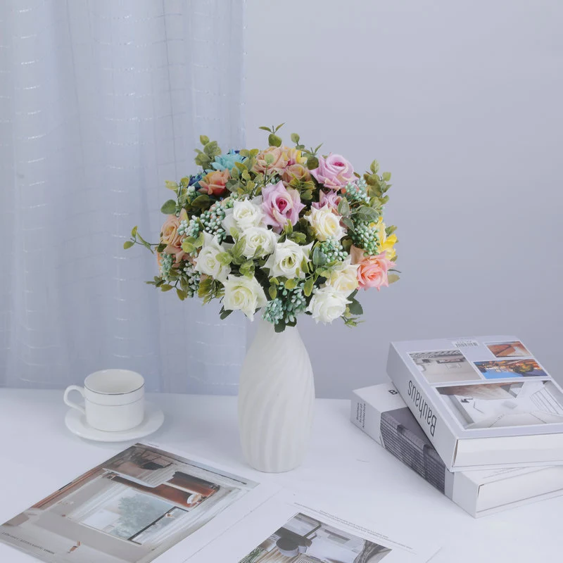 Künstliche Rosen-Busch, 5 Blüten, Seide, 50 cm, für Hochzeit, Dekoration, Innenraum, Mischfarben