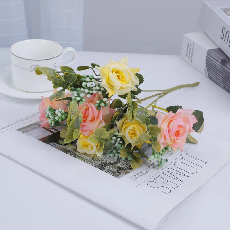 Künstliche Rosen-Busch, 5 Blüten, Seide, 50 cm, für Hochzeit, Dekoration, Innenraum, Mischfarben