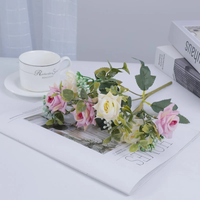 Künstliche Rosen-Busch, 5 Blüten, Seide, 50 cm, für Hochzeit, Dekoration, Innenraum, Mischfarben