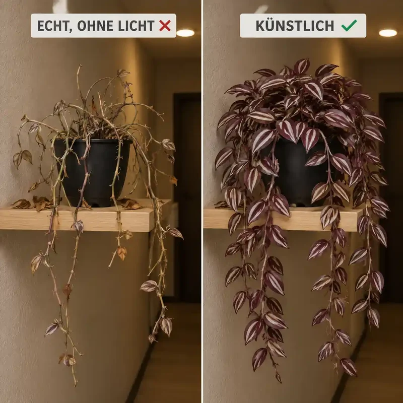 Kunstpflanze hängend – künstliches Zebrakraut, 32 cm im Topf