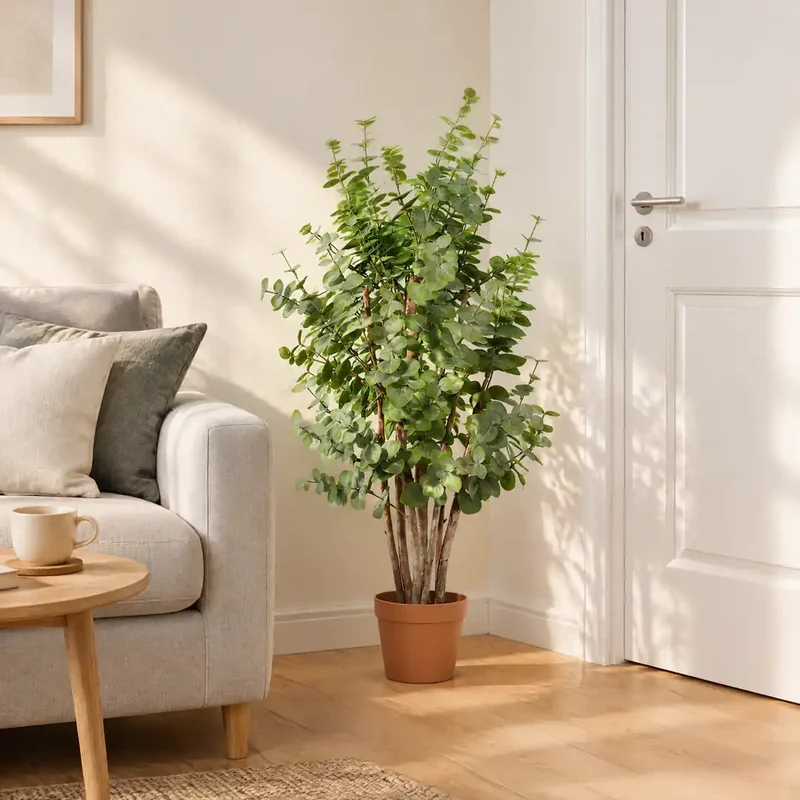 Kunstpflanze groß – künstlicher Eukalyptus, 120 cm im Topf