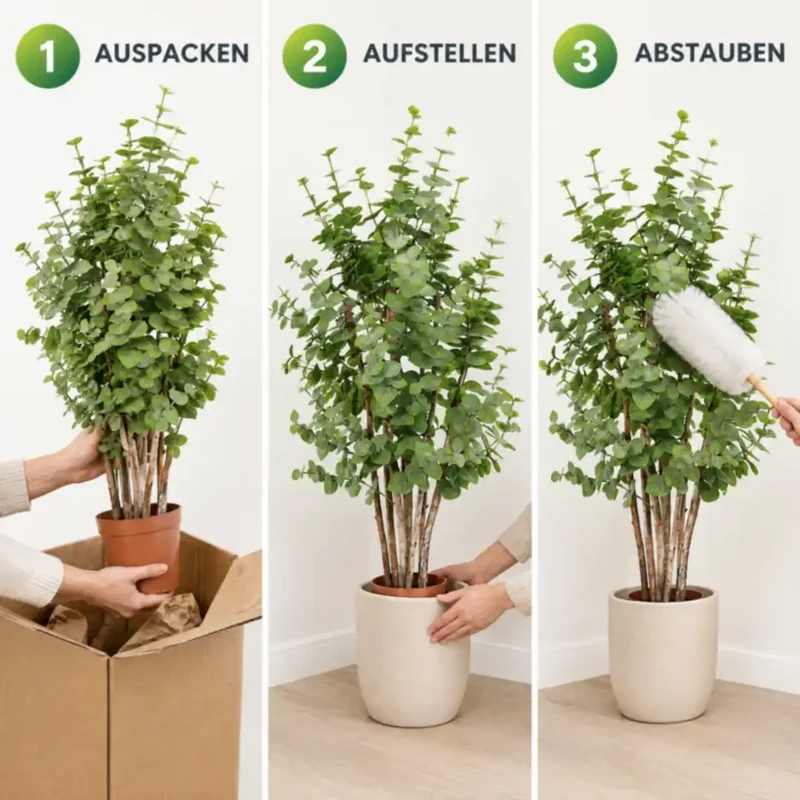 Kunstpflanze groß – künstlicher Eukalyptus, 120 cm im Topf
