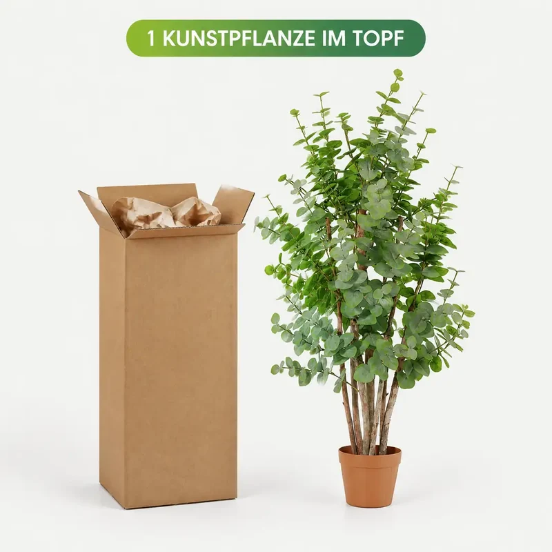 Kunstpflanze groß – künstlicher Eukalyptus, 120 cm im Topf