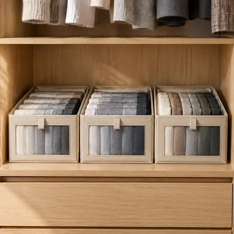 Kleiderschrank Organizer – faltbare Stoffbox mit Sichtfenster