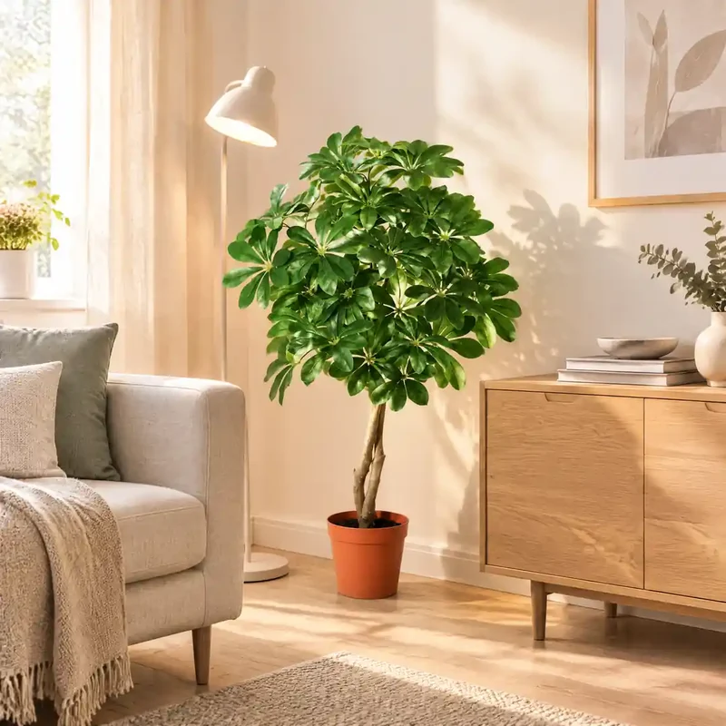 Kunstpflanze groß – künstliche Schefflera, 120 cm im Topf