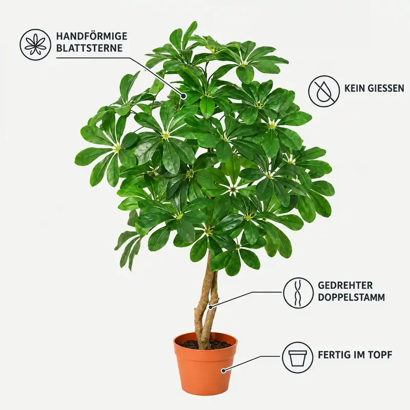 Kunstpflanze groß – künstliche Schefflera, 120 cm im Topf