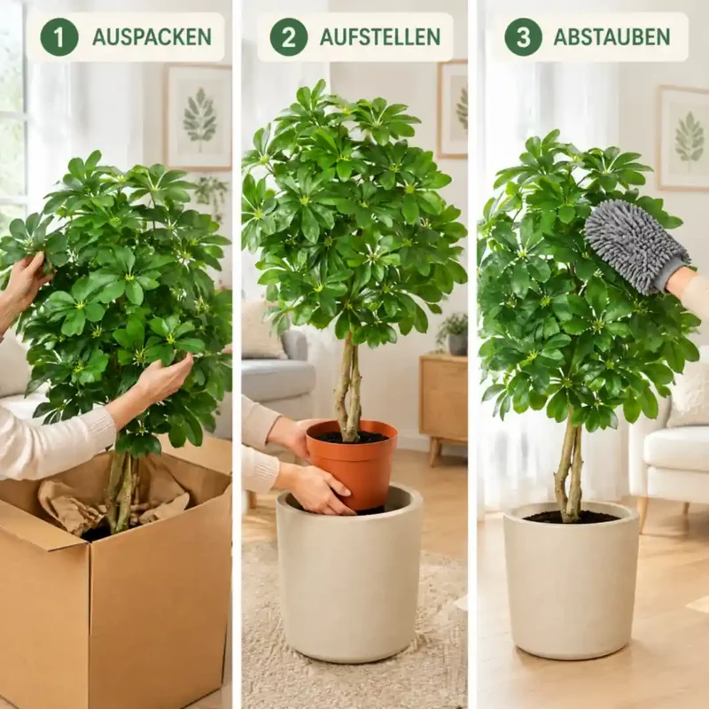 Kunstpflanze groß – künstliche Schefflera, 120 cm im Topf