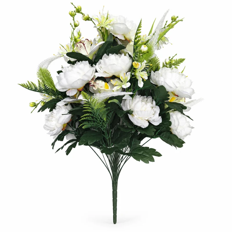 24-teiliger künstlicher Pfingstrosen-Lilien-Mix Blumenstrauß, 65 cm hoch, modern, für Hochzeit, Dekoration, Laden, Büro