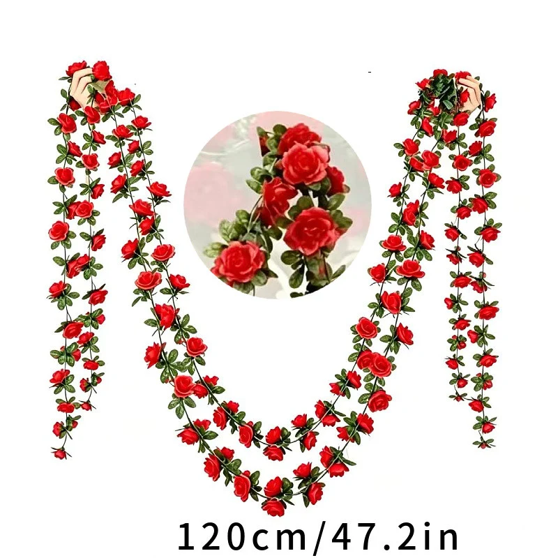 120 cm Kunststoff-Rosengirlande mit 45 Rosenblüten, moderne Hochzeitsdekoration, Innendeko für Haus und Gewerbe