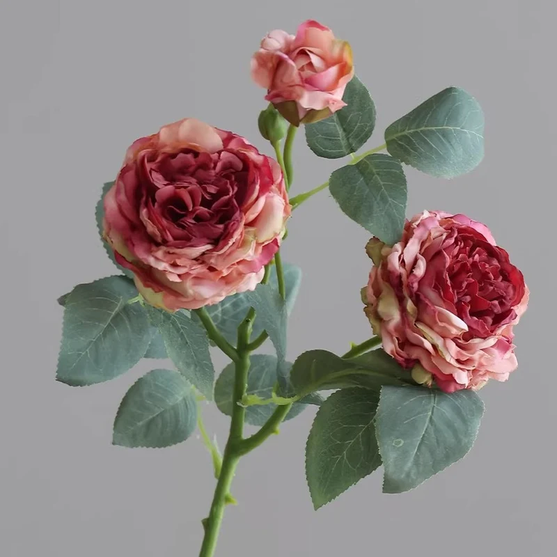 3-Kopf-Rosenbusch aus Seide, 53 cm, hochwertige Kunstblumen für Hochzeiten, Events und Innendekoration