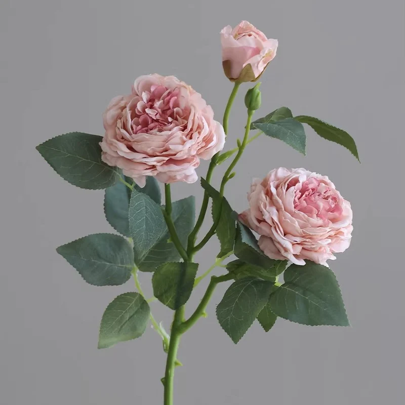 3-Kopf-Rosenbusch aus Seide, 53 cm, hochwertige Kunstblumen für Hochzeiten, Events und Innendekoration