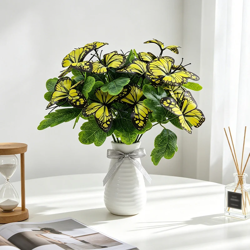Künstliche Schmetterlingsblumen Büschel – 5 Köpfe, 29 cm, Hochwertige Dekoration für Hochzeit, Trauerfeier, Shop-Deko – Allergikerfreundlich, langlebig