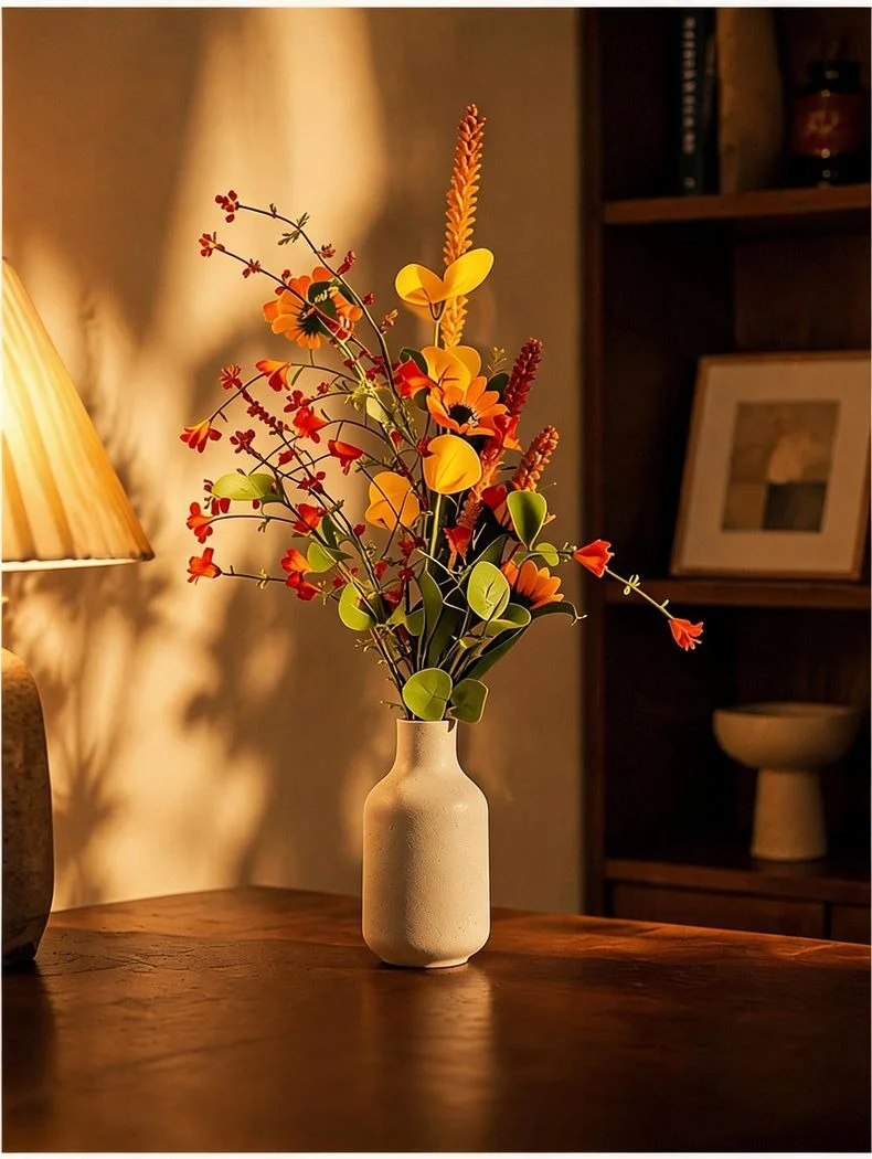 Künstliche Herbst-Gänseblümchen-Büschel 75 cm, realistische Kunstpflanze für Innenraum, Dekoration für Hochzeit, Café, Büro, Grabgestaltung