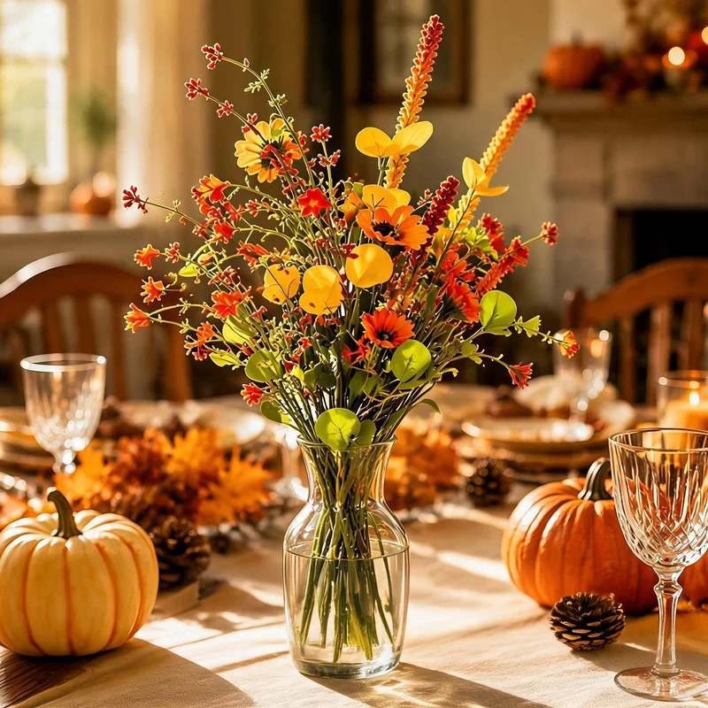 Künstliche Herbst-Gänseblümchen-Büschel 75 cm, realistische Kunstpflanze für Innenraum, Dekoration für Hochzeit, Café, Büro, Grabgestaltung