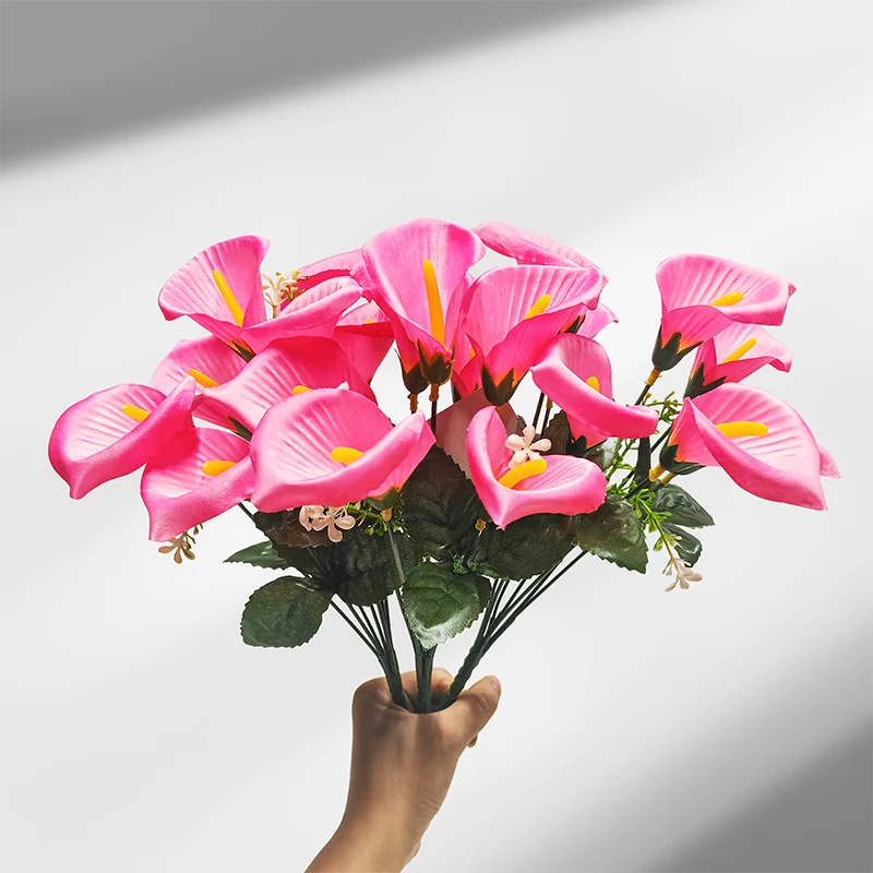 Künstliche Calla-Lilien Busstrauß, 31 cm, 7 Blüten, Seidenstoff, Hochzeit Dekoration, Innenraum, Grabschmuck, Event-Deko