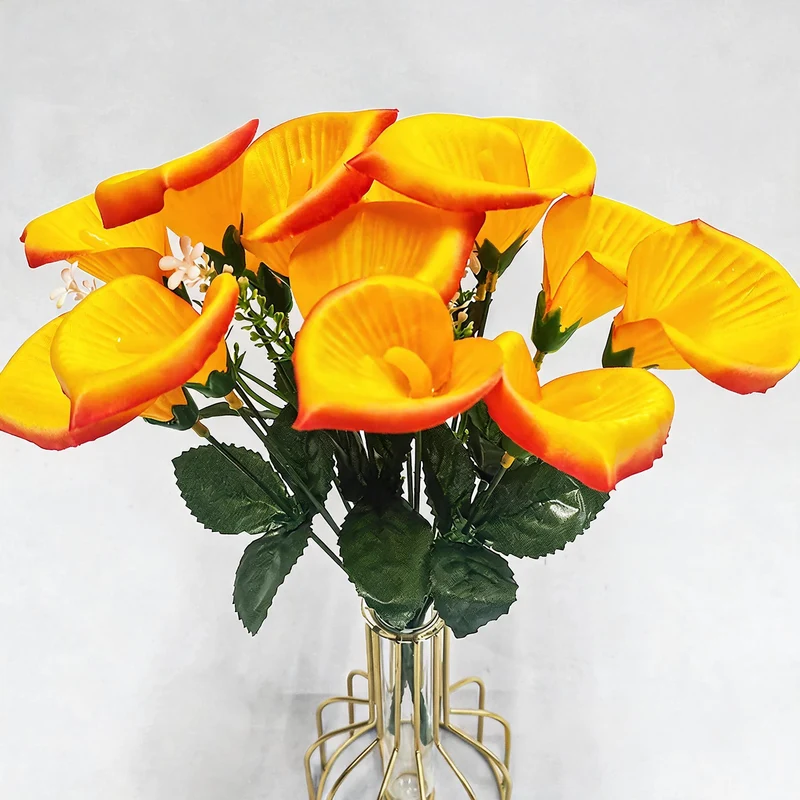 Künstliche Calla-Lilien Busstrauß, 31 cm, 7 Blüten, Seidenstoff, Hochzeit Dekoration, Innenraum, Grabschmuck, Event-Deko