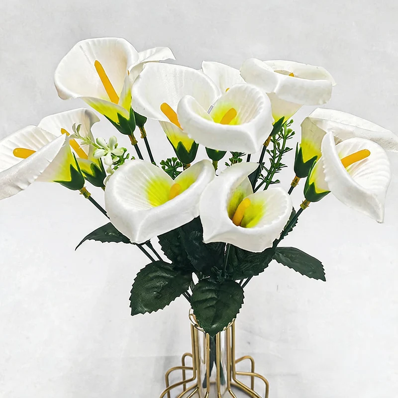 Künstliche Calla-Lilien Busstrauß, 31 cm, 7 Blüten, Seidenstoff, Hochzeit Dekoration, Innenraum, Grabschmuck, Event-Deko