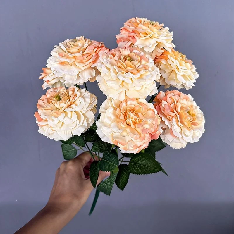 9 Köpfe Chrysanthemen-Simulationsblumen, 40 cm hoch, Seidenstoff, für Zuhause, Schaufensterdekoration