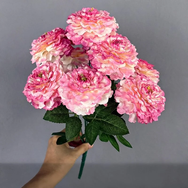 9 Köpfe Chrysanthemen-Simulationsblumen, 40 cm hoch, Seidenstoff, für Zuhause, Schaufensterdekoration