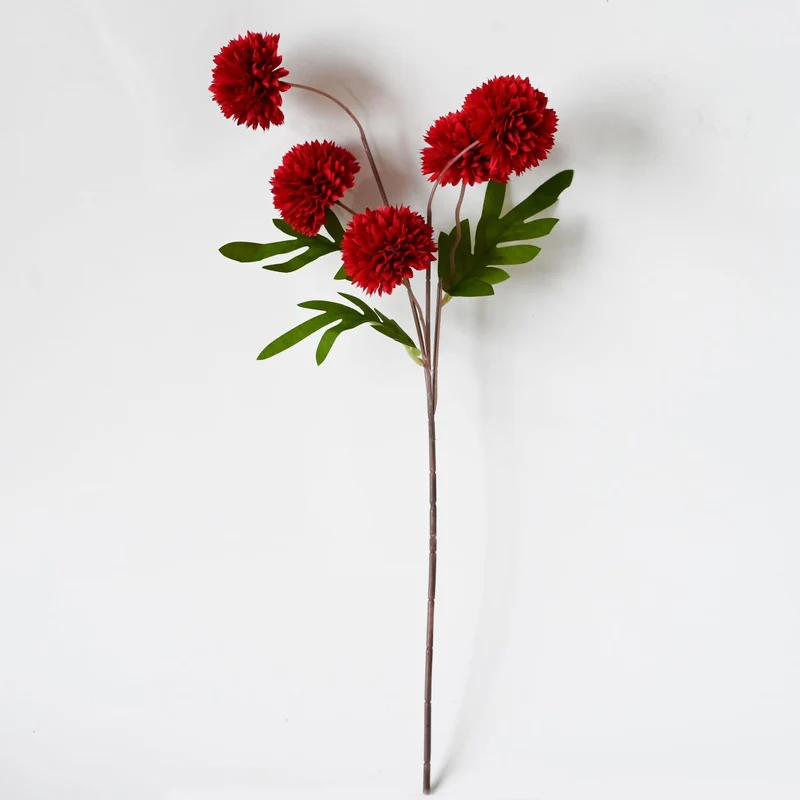 Künstliche Chrysanthemen-Busch, 52 cm Höhe, Seidenmaterial, 5 Blüten, 6 cm Durchmesser, für Hochzeitsdekoration und Wohnaccessoires