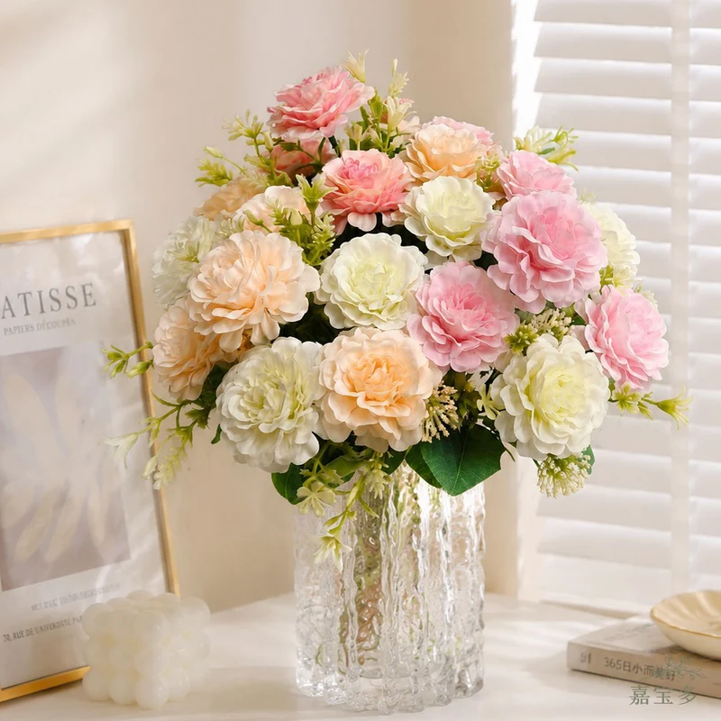 Künstliche Pfingstrosen-Strauß, 33 cm hoch, 7 Blüten, für Hochzeiten und Innendekoration