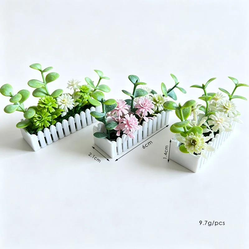 Miniatur-Gartenzaun mit künstlichen Blumen, 6 cm, Plastik, weiß, für Modellbau und Dioramen