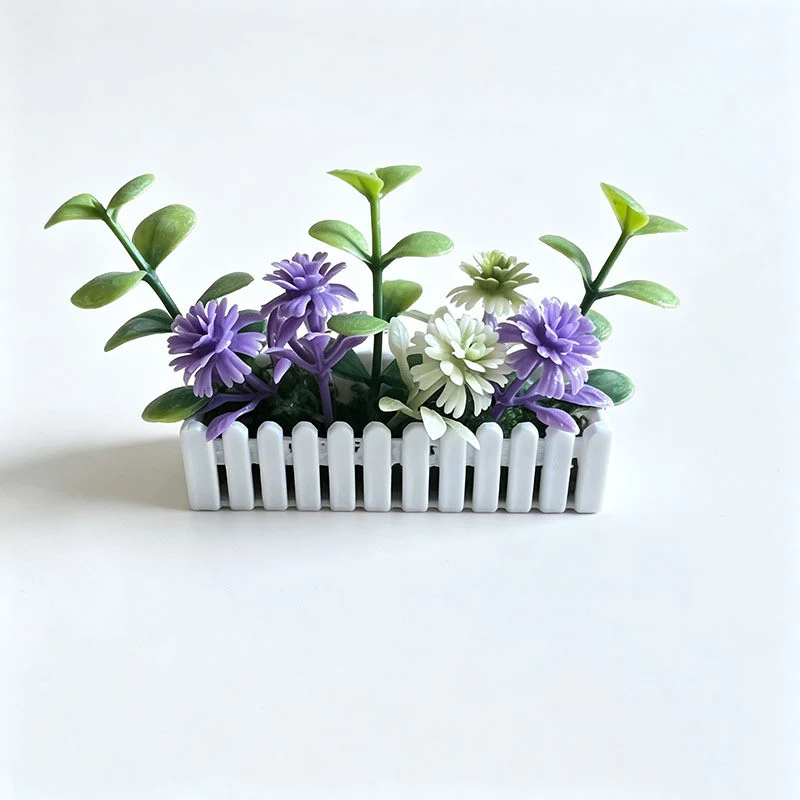 Miniatur-Gartenzaun mit künstlichen Blumen, 6 cm, Plastik, weiß, für Modellbau und Dioramen