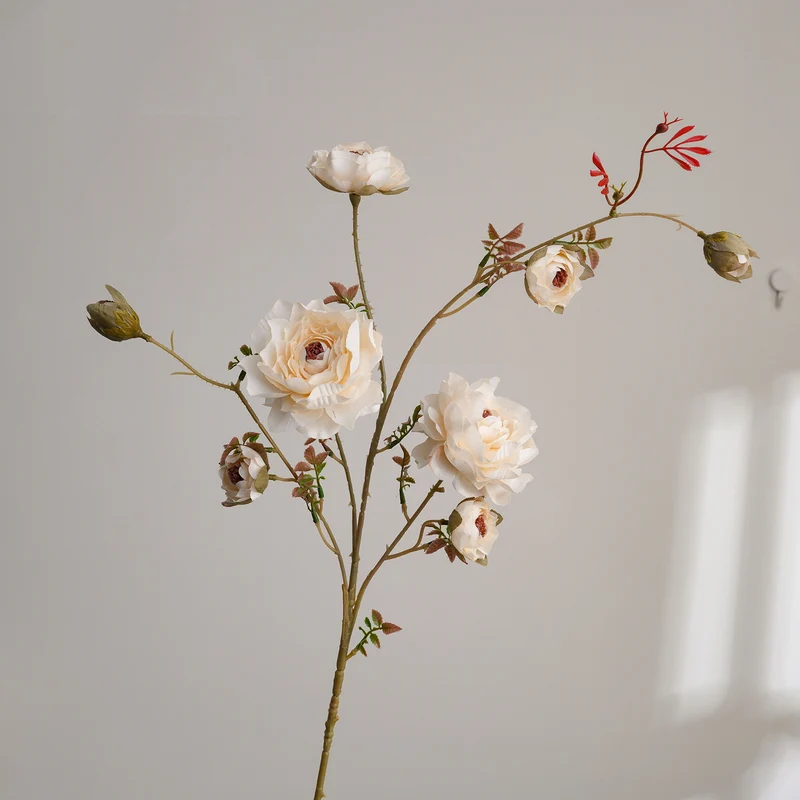 90 cm künstliche Ranunkel-Zweig mit 8 Blüten, Seidenblumen, Beige, Hochzeit Dekoration, Innenraum, Event, Grabschmuck