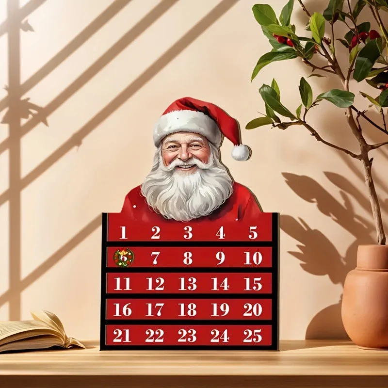 Holz Weihnachtskalender mit Santa Claus Motiv, 30cm hoch, Weihnachtsdekoration, Geschenkidee, Festtagsdeko