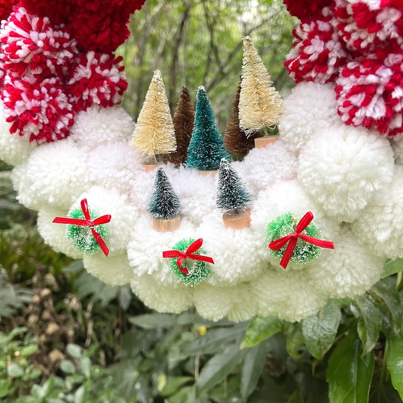 Weihnachtskranz aus Wollbommeln, 30 cm Durchmesser, Festliche Tür- & Wanddekoration, für Hochzeiten, Geschäfte, Zuhause, ganzjährig nutzbar