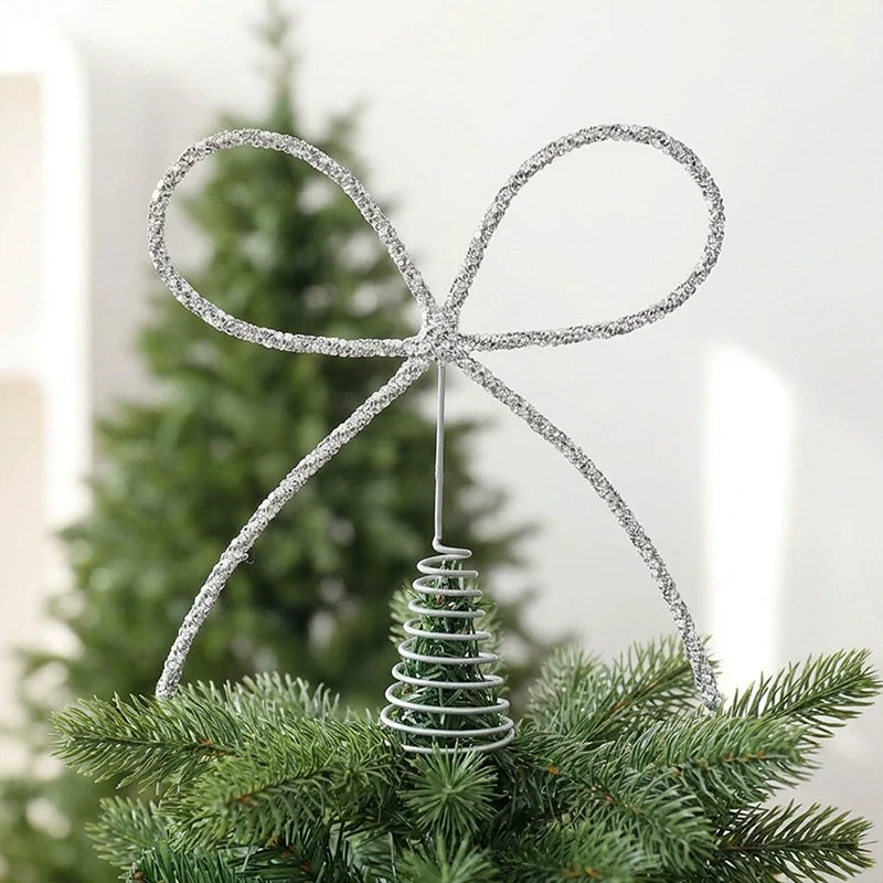 Edelstahl-Schmetterlingsschleifen-Baumspitze mit Strass, 26 cm, Gold/Silber/Rot – Weihnachtsbaum-Deko, Hochzeitsdekoration, Festtagsgestaltung, Innenraum-Dekoration