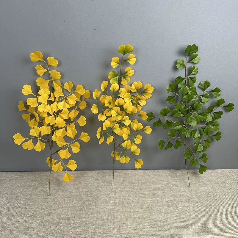Künstliche Ginkgo-Zweige 46 cm, gelb-grün, realistische Blätter für Hochzeit, Dekoration, Vase, Shop, Büro, Innen & Außen