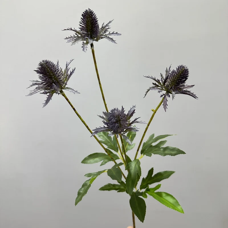 Künstliche Eryngium-Blüten, 60 cm, Ins-Stil, Kunststoff, für Hochzeiten und Wohnkultur, 4 Blütenköpfe