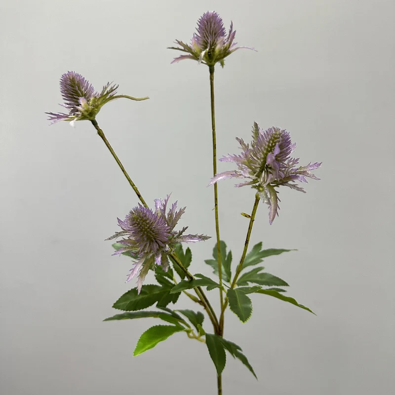 Künstliche Eryngium-Blüten, 60 cm, Ins-Stil, Kunststoff, für Hochzeiten und Wohnkultur, 4 Blütenköpfe