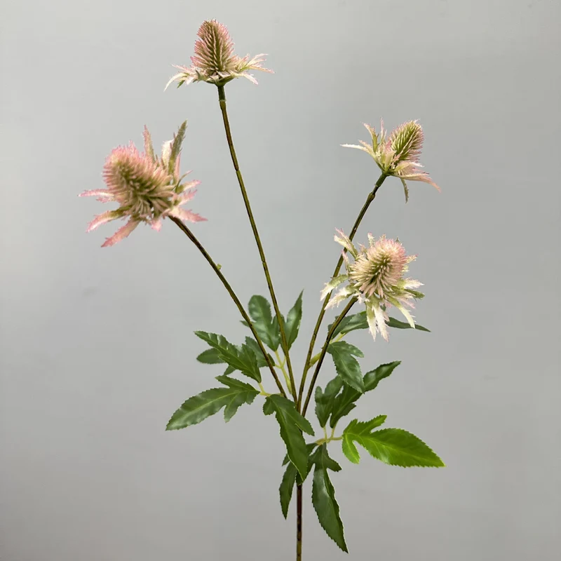 Künstliche Eryngium-Blüten, 60 cm, Ins-Stil, Kunststoff, für Hochzeiten und Wohnkultur, 4 Blütenköpfe