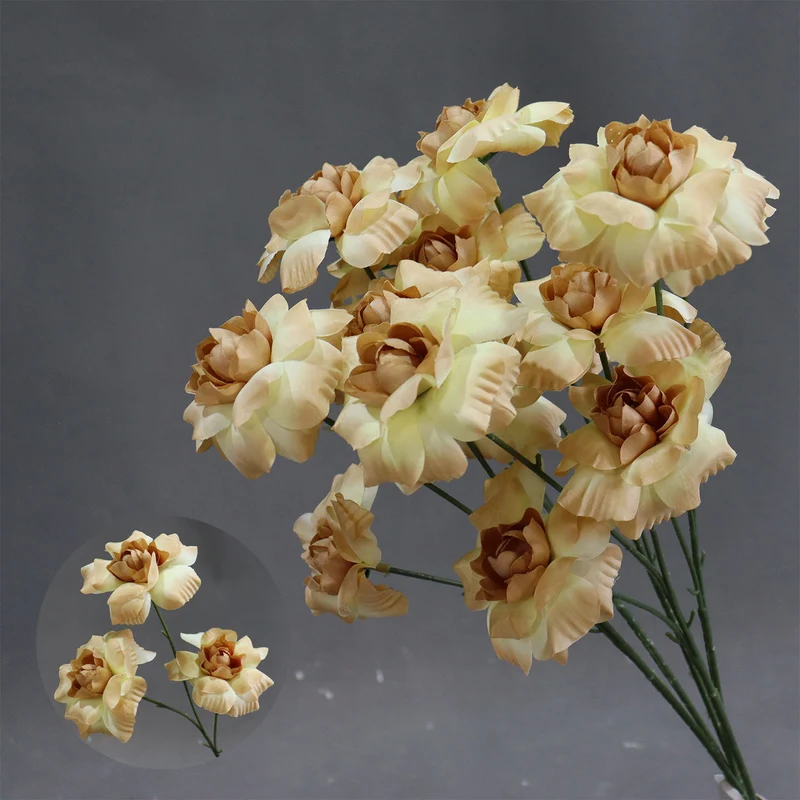 Hochzeitsdekoration, Kunstblume Blumenstrauß 'Fee-Kuss', 60 cm, Seidenstoff, 3 Blüten, 8 cm Durchmesser, für Hochzeitsdekoration, Innenbereich